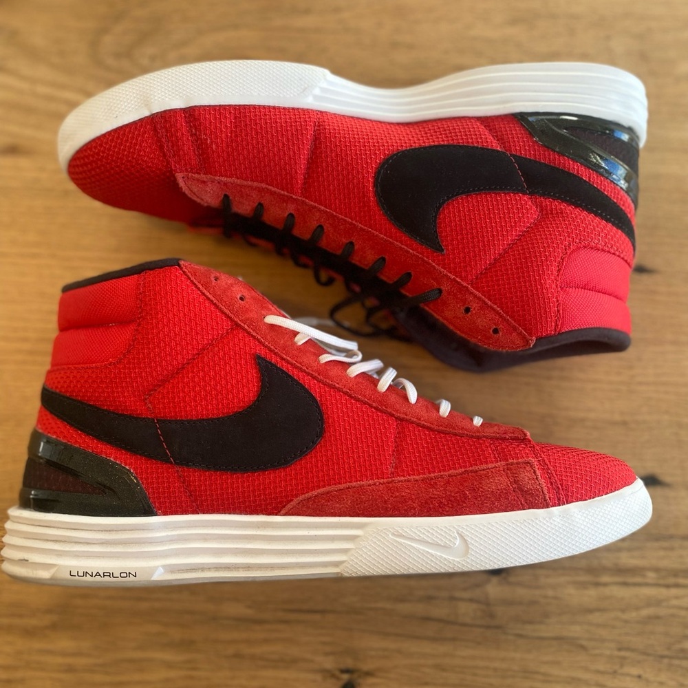 Nike Lunar Blazer Mid Athletic Men’s Shoe Sneakers Red Black Size 13 Preowned‎